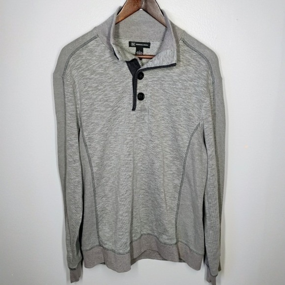 INC International Concepts Mens Henley Shirt Gray Size Large Pullover Classic